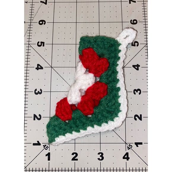 ⭐️5/$10⭐️ Vintage Inspired Crocheted Granny Square Stocking Christmas Ornament - Picture 2 of 3